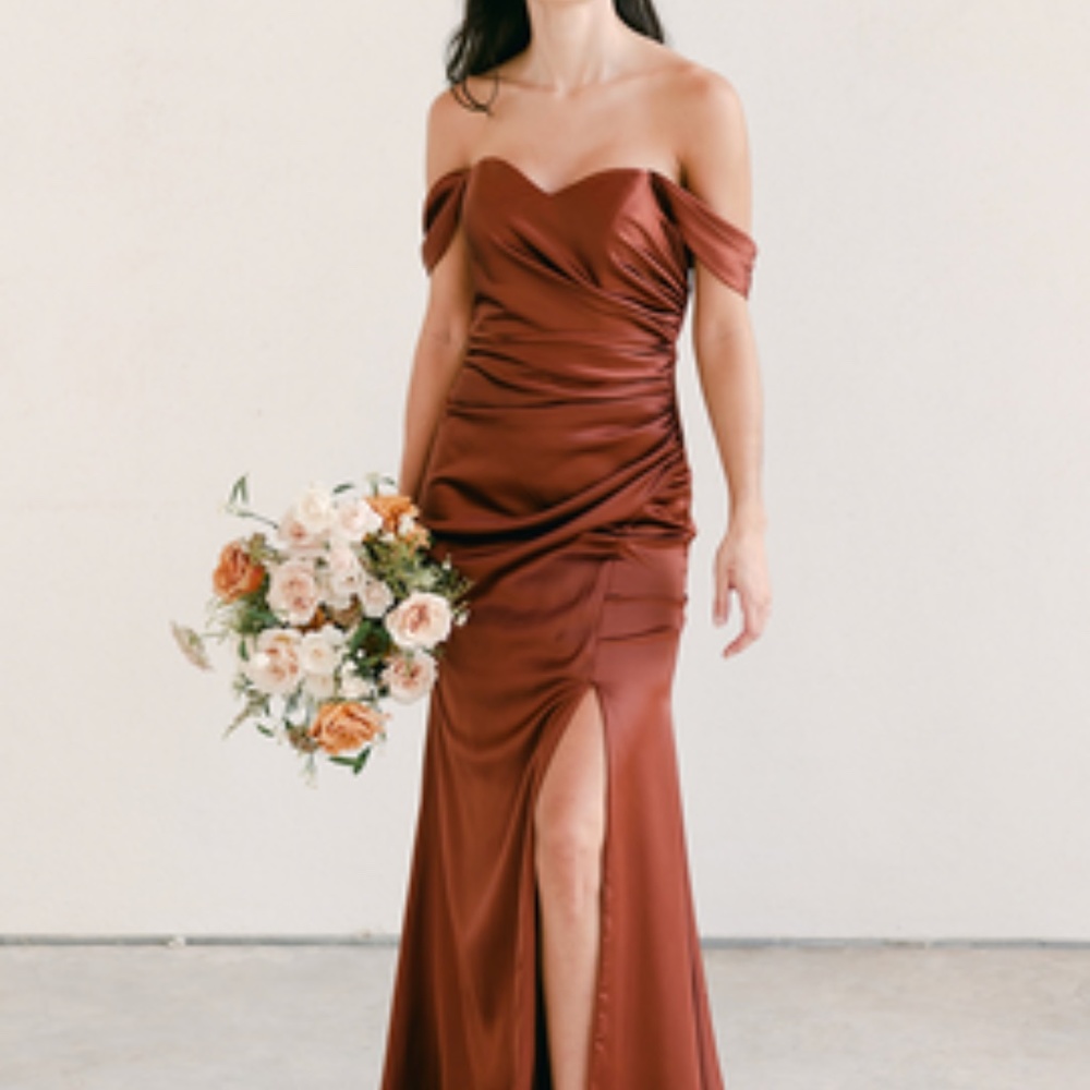 Revelry - Ariel convertible satin dress (Terracotta Rust) petite size 4